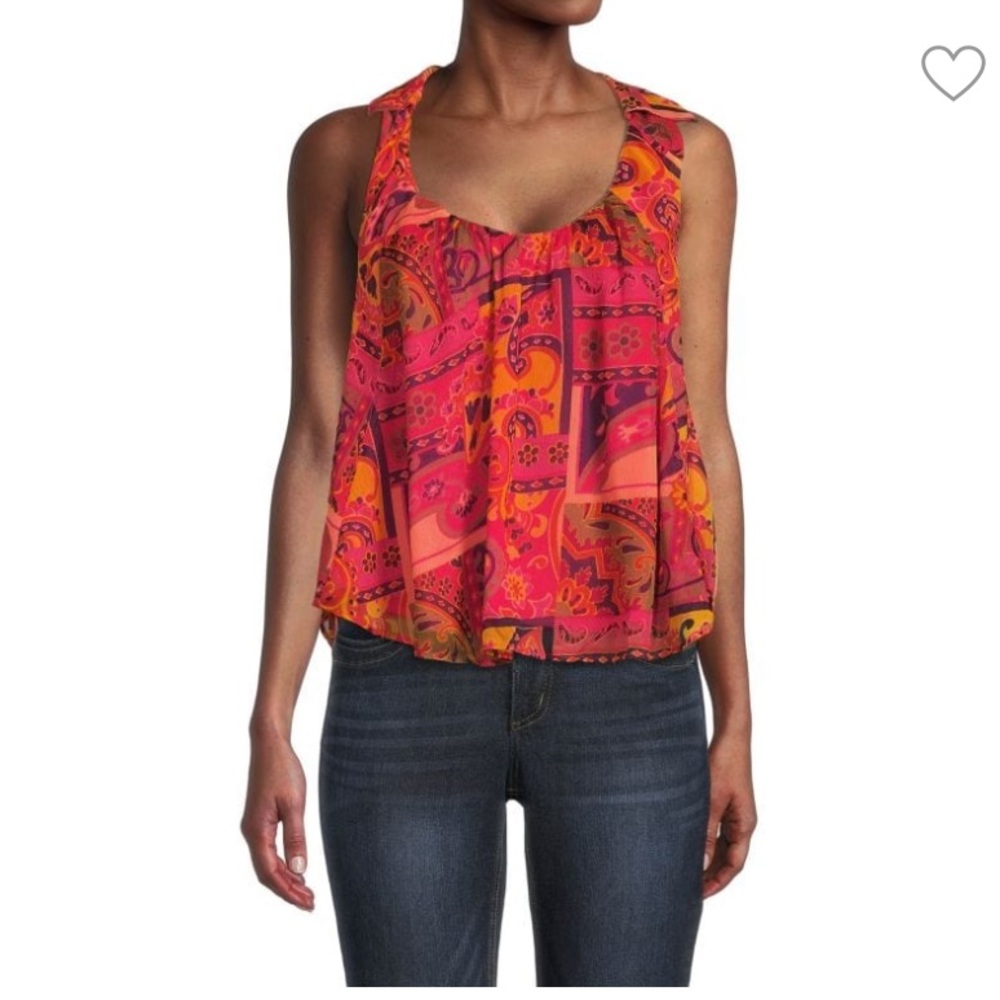 Free People strawberry print sleeveless top size S - Picture 1 of 6